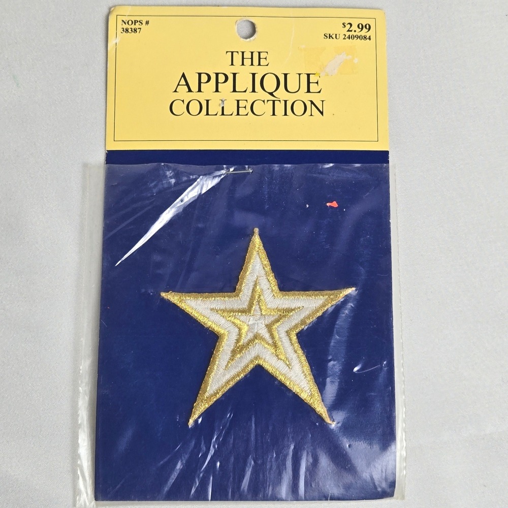 The Application Collection Embroidered Star Iron On Patch, Gold White, 2.5", New
